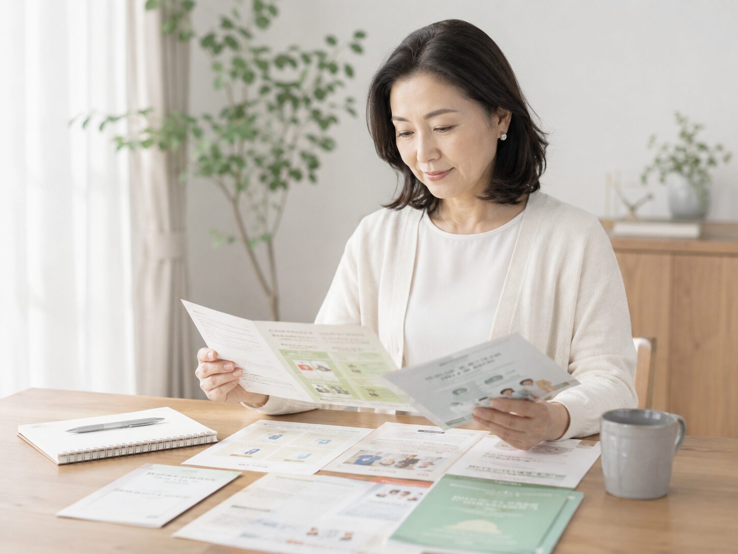 資料や冊子を確認しながら公式情報を比較する机上風景