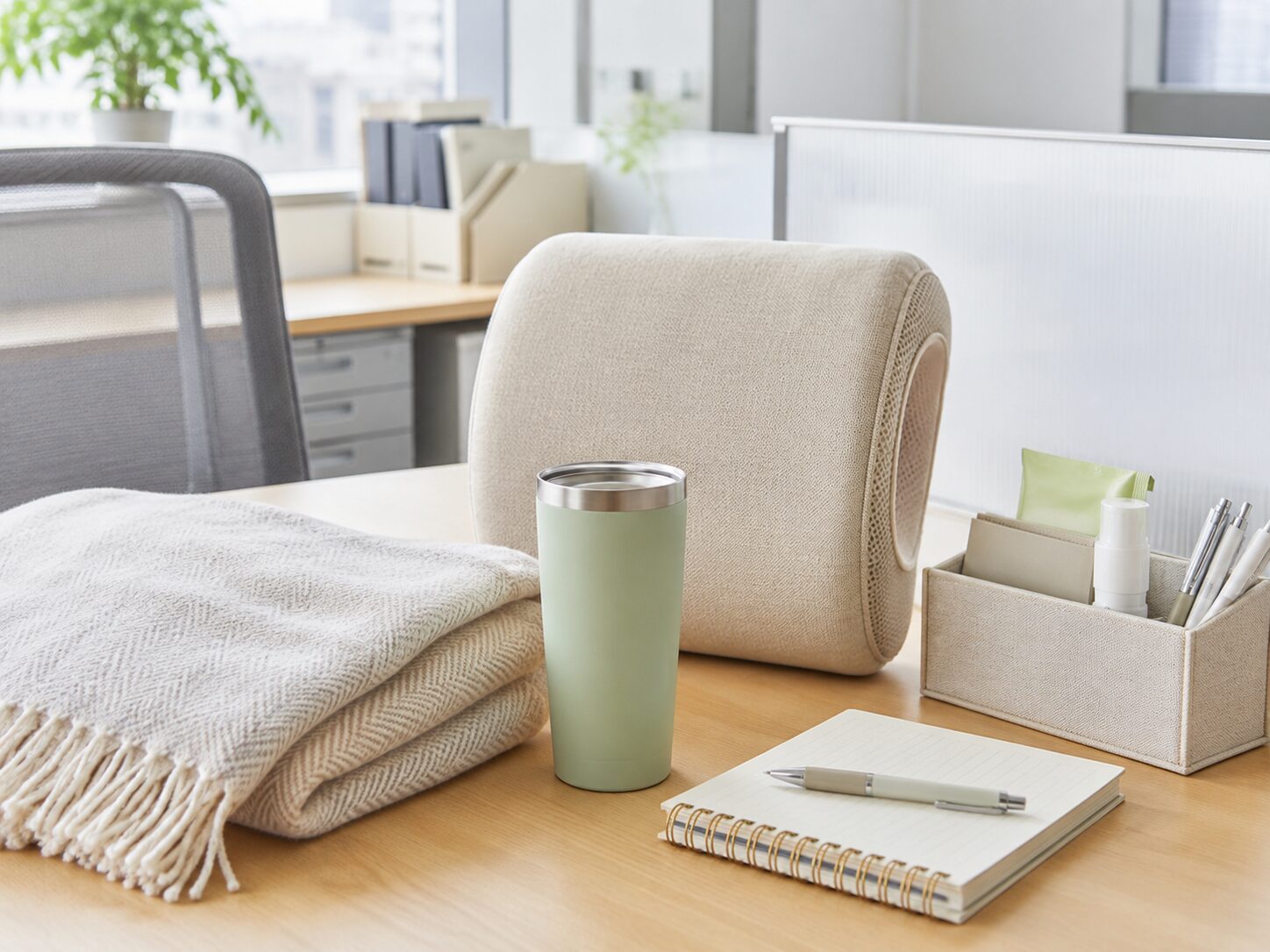 仕事中の快適さを整えるデスク用品の机上風景