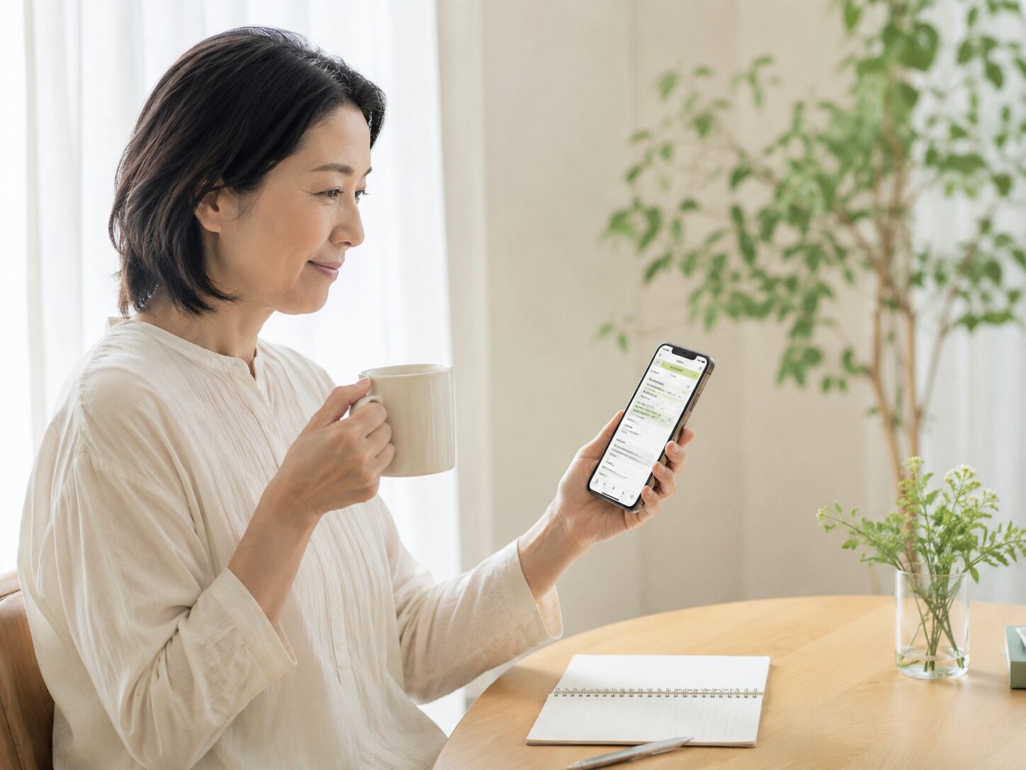 スマホでサービスの公式情報を確認する落ち着いた場面