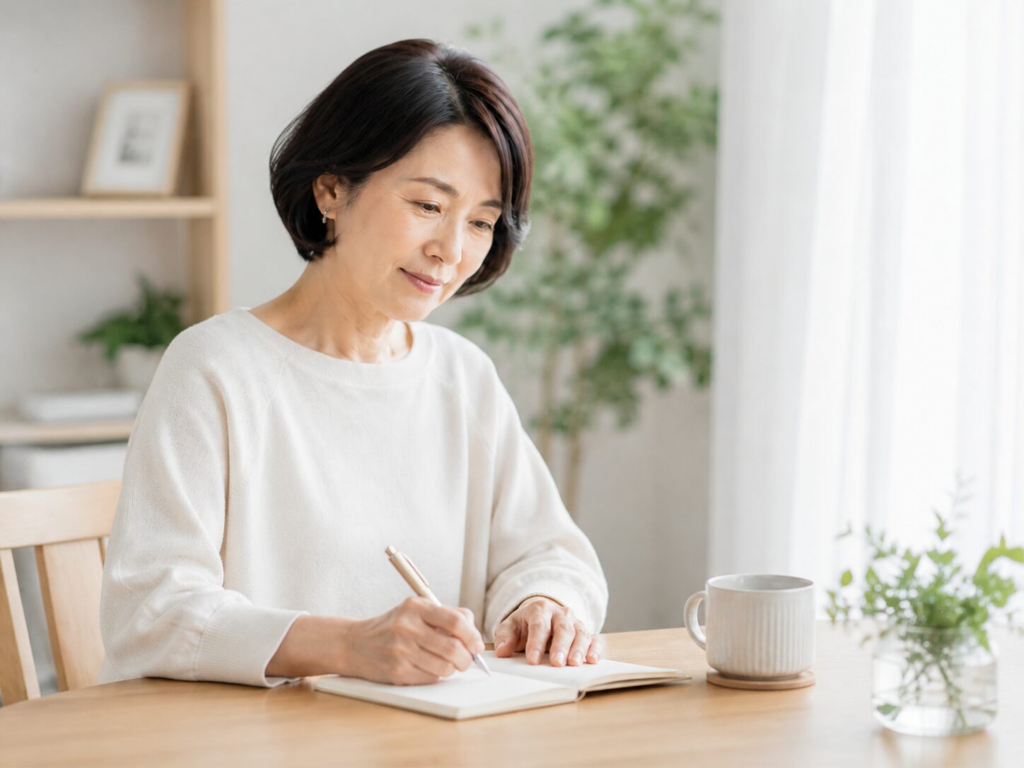 ノートに体調や気持ちを短く記録する机上風景