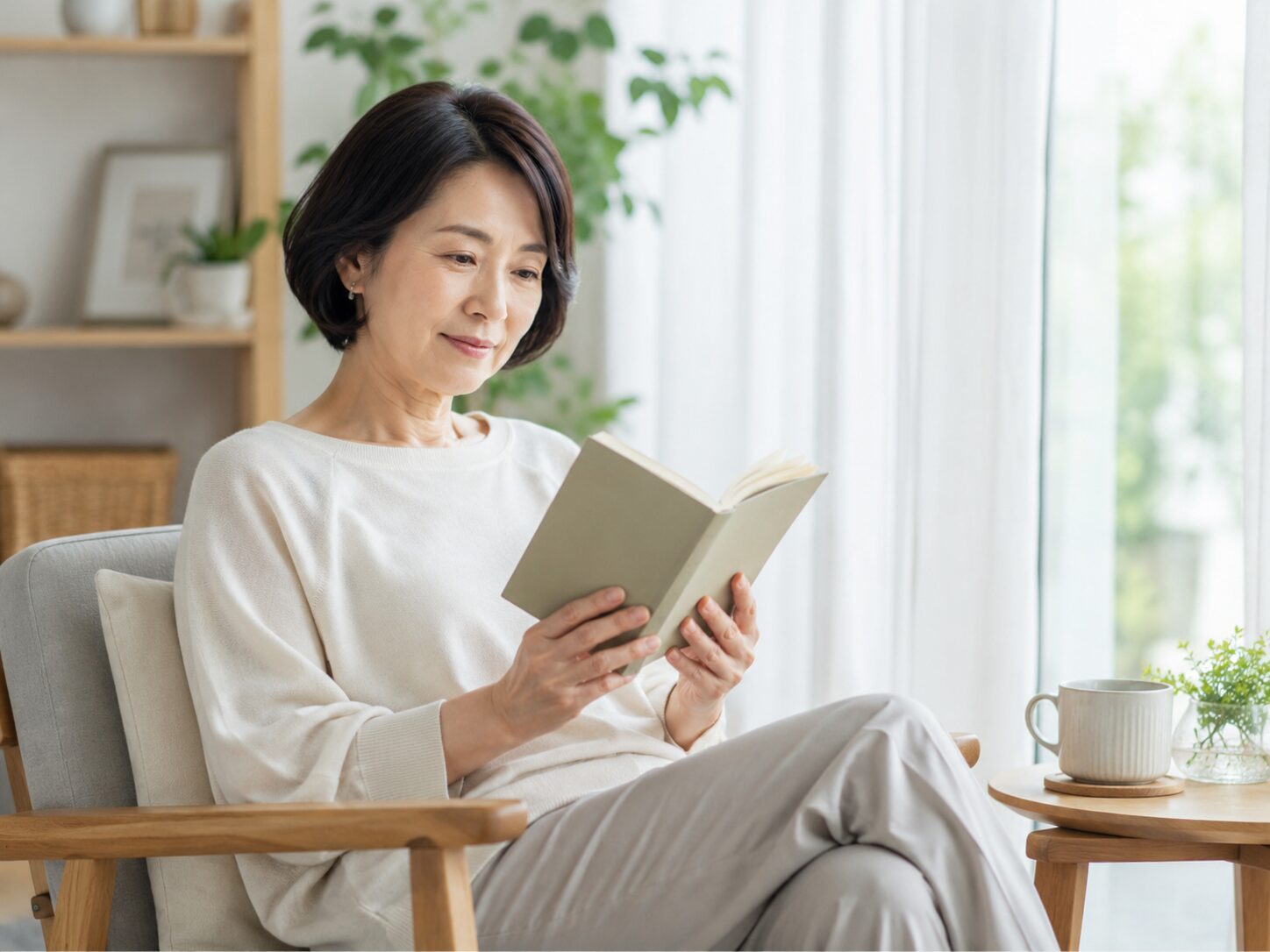 窓辺で本を読みながら仕事から少し離れて休む時間を作る