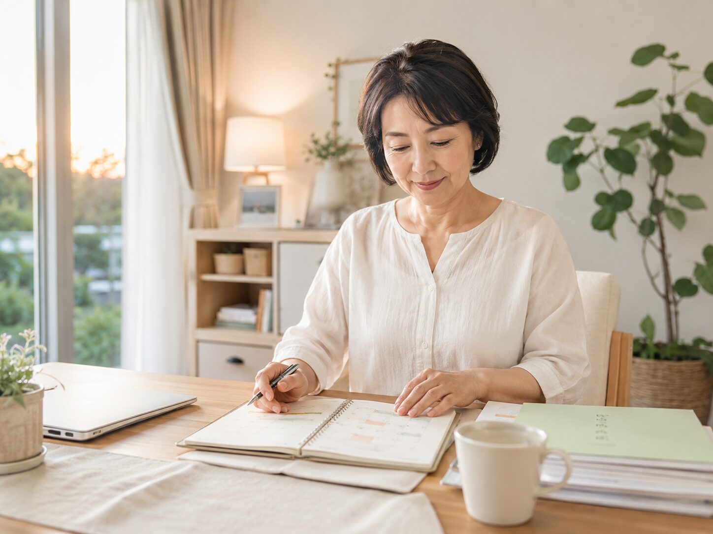 翌日に向けて予定を整理しながら仕事後の負担を軽くする場面