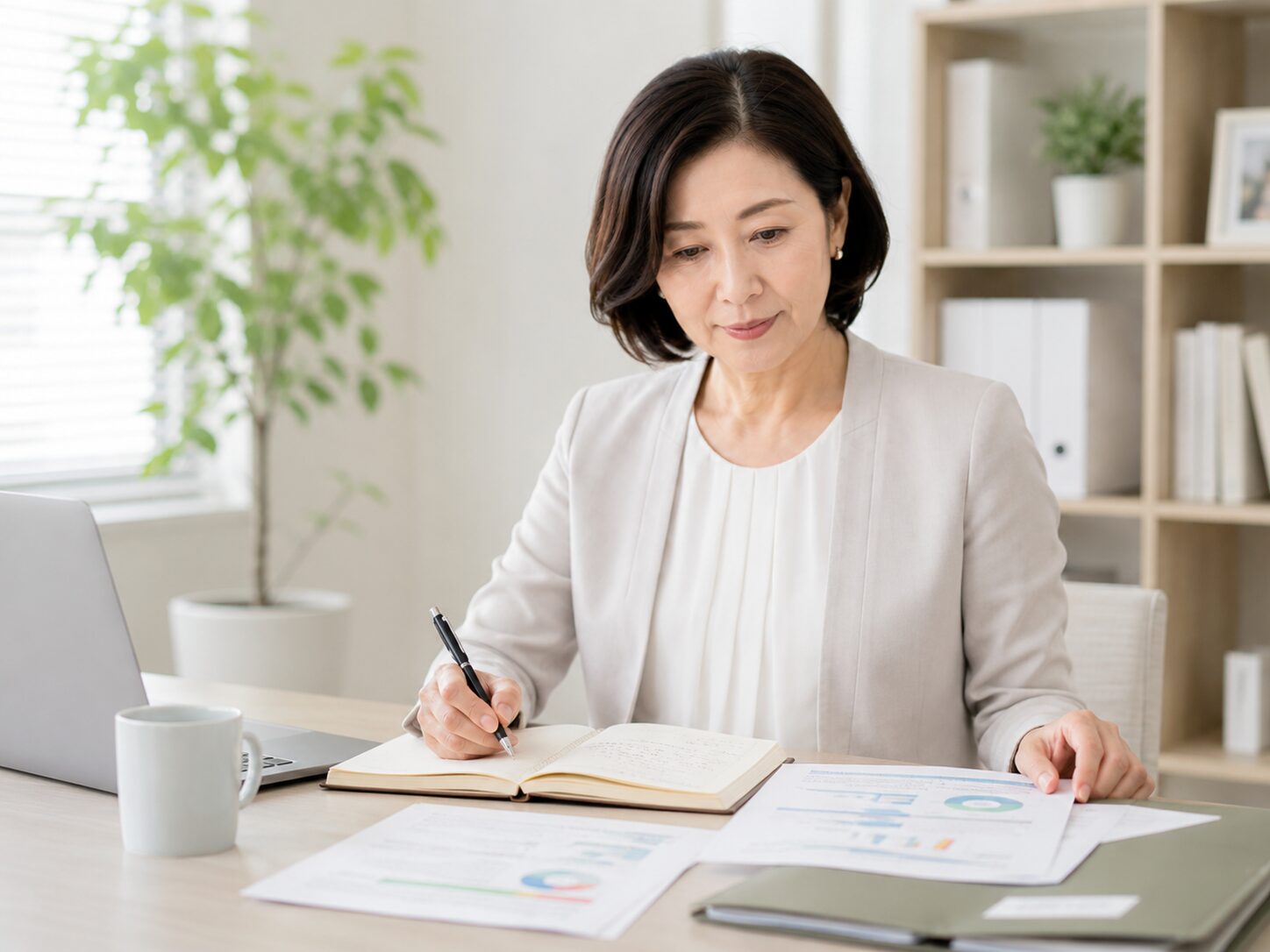 資料を確認しながら在宅でできる仕事を整理する机上風景