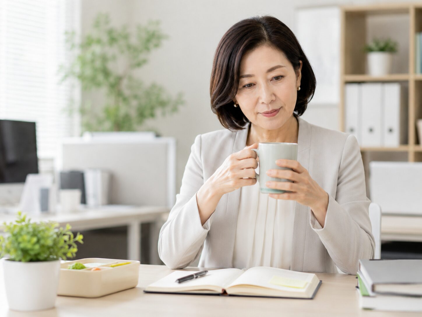 オフィスでノートを見返しながら確認作業の負担を整理する場面
