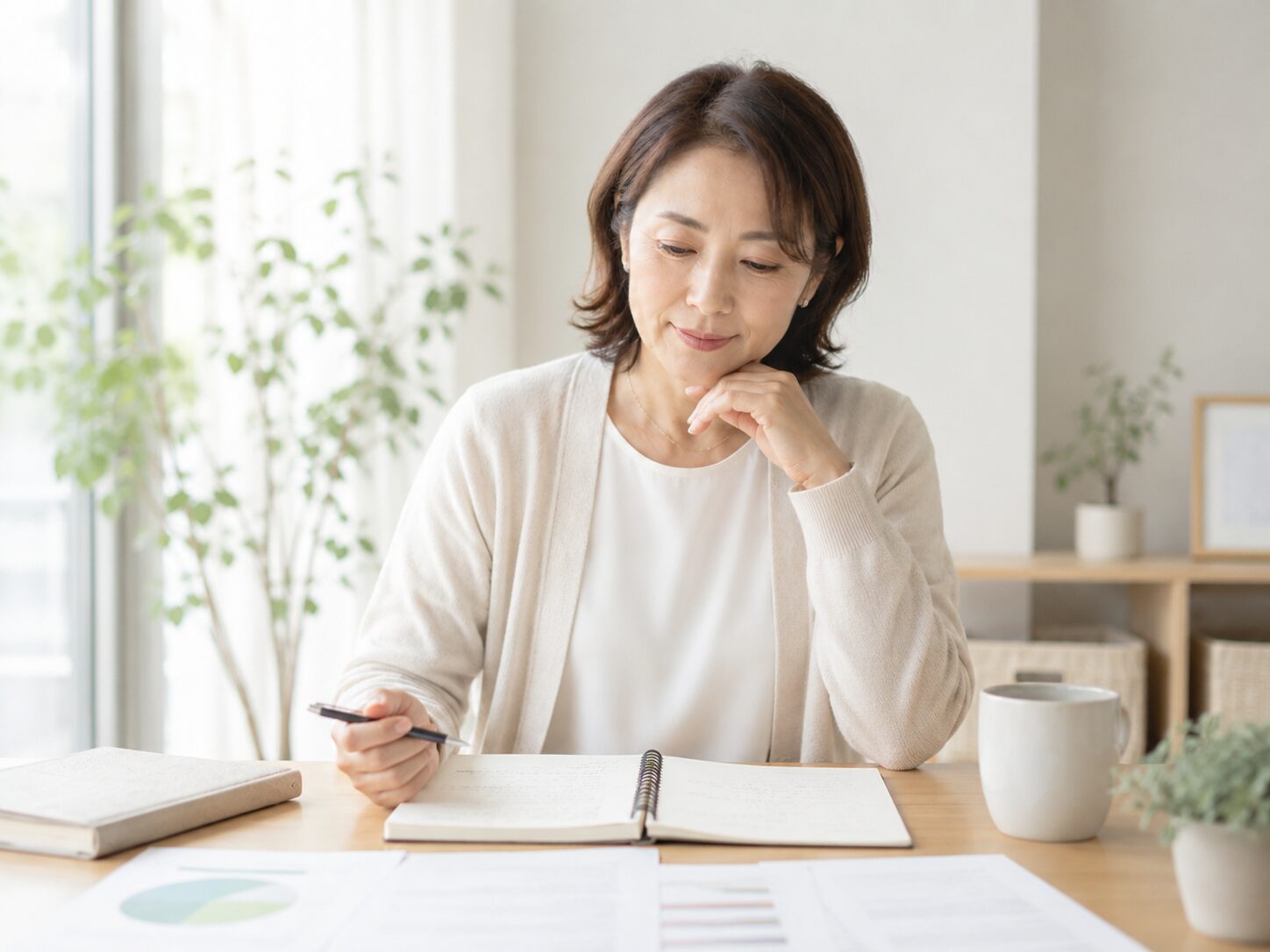 職場相談後にメモを見返して次の一手を整理する女性