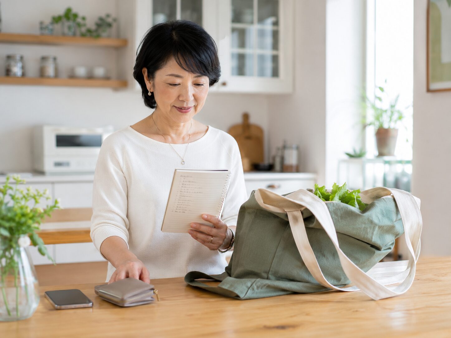 夕食づくりの前に買い物や食事準備の負担を整理するキッチンの風景